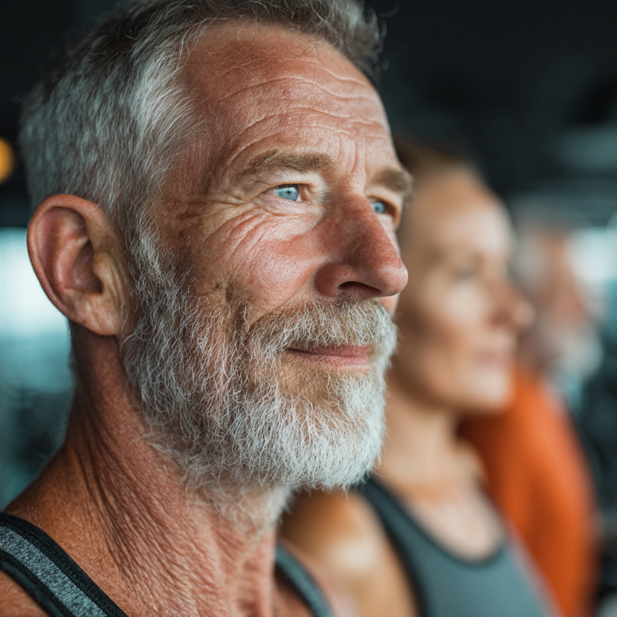 Възрастни хора тренират с тежести